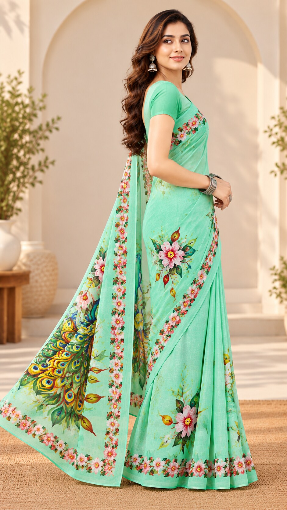 Minu | Women’s Multicolour Malai Cotton Madhubani Printed Ethnic Saree with Contrast Border