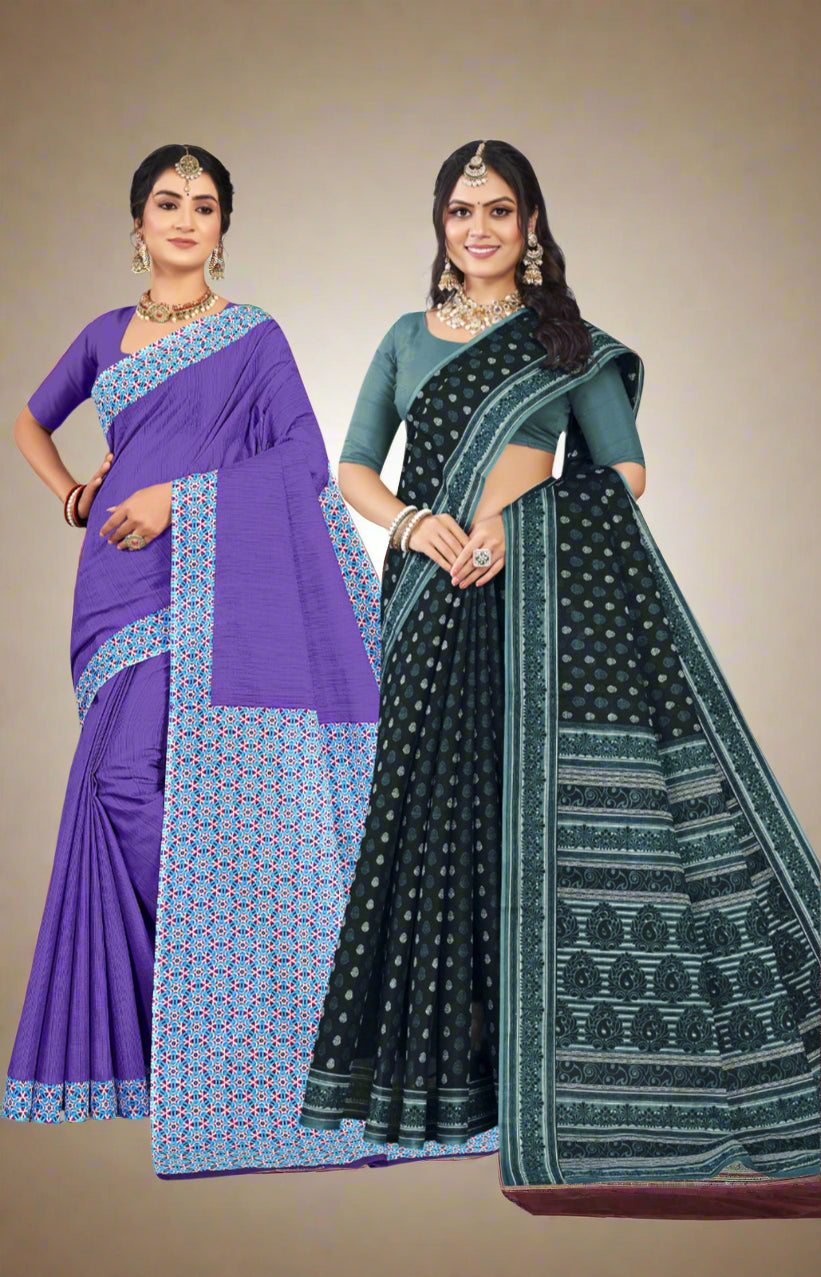 Combo Of Cotton Printed Sarees - Pack of 2