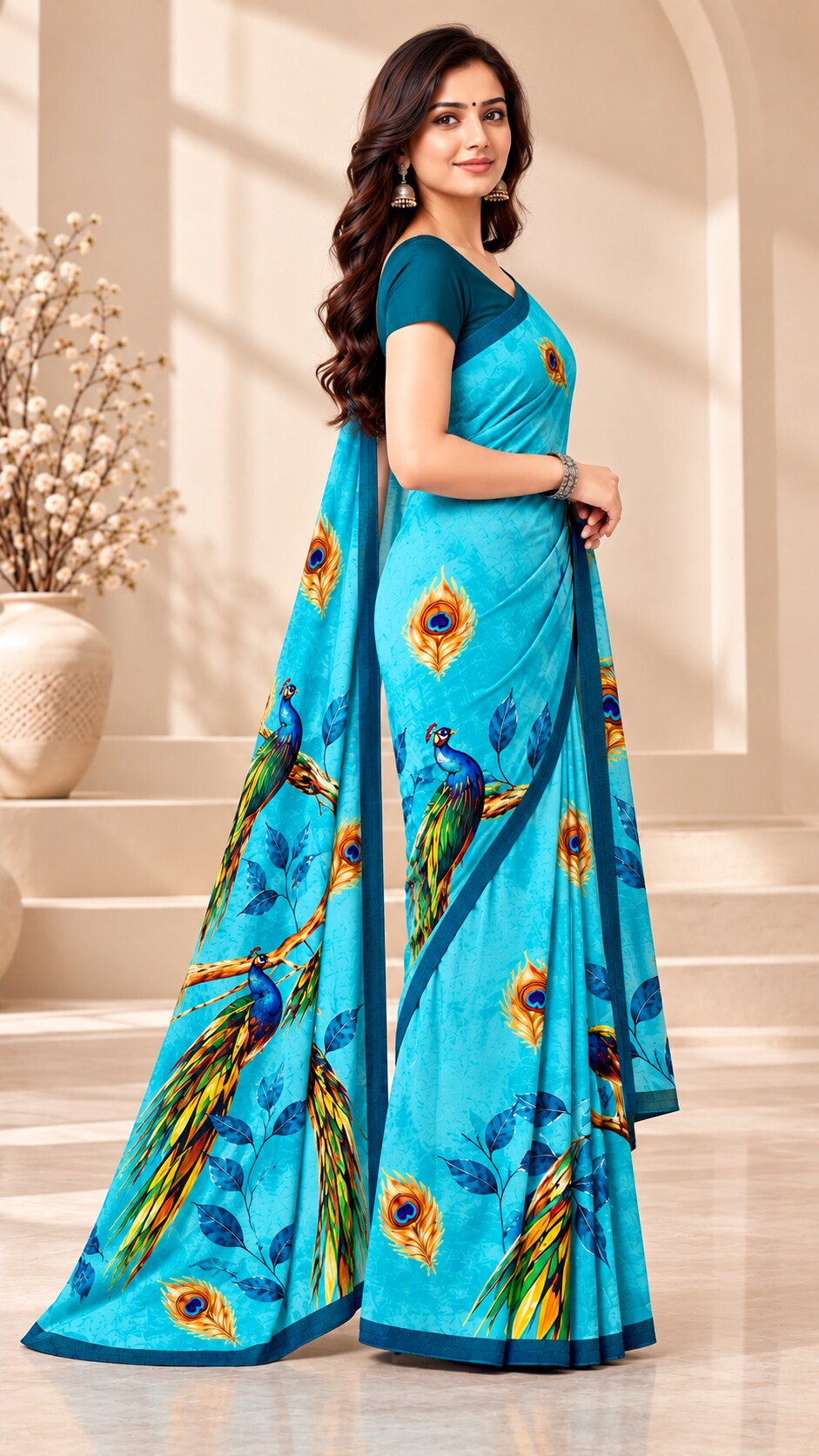 Minu | Women’s Multicolour Malai Cotton Madhubani Printed Saree with Contrast Border