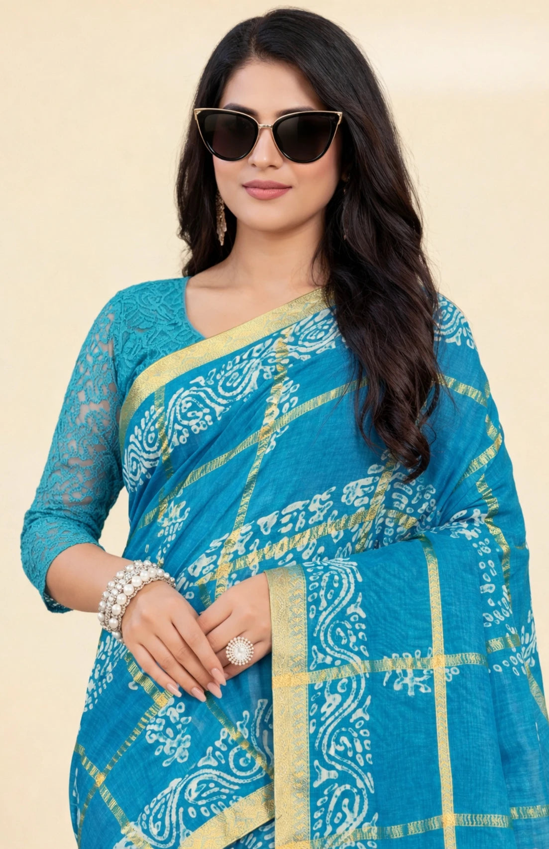 Minu fashions Printed Daily Wear Pure Cotton Saree (Blue)