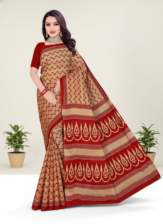Mumtaz Red Chiku Pure Cotton Sarees