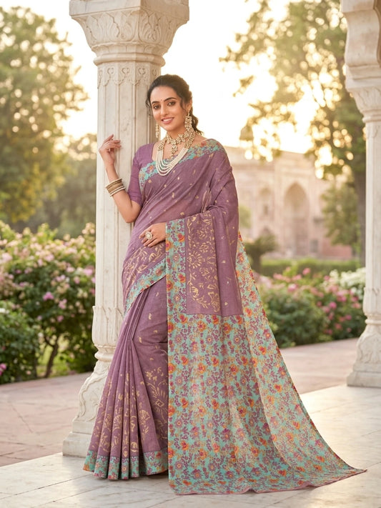Minu fashions Printed Daily Wear Cotton Blend Saree (Purple)