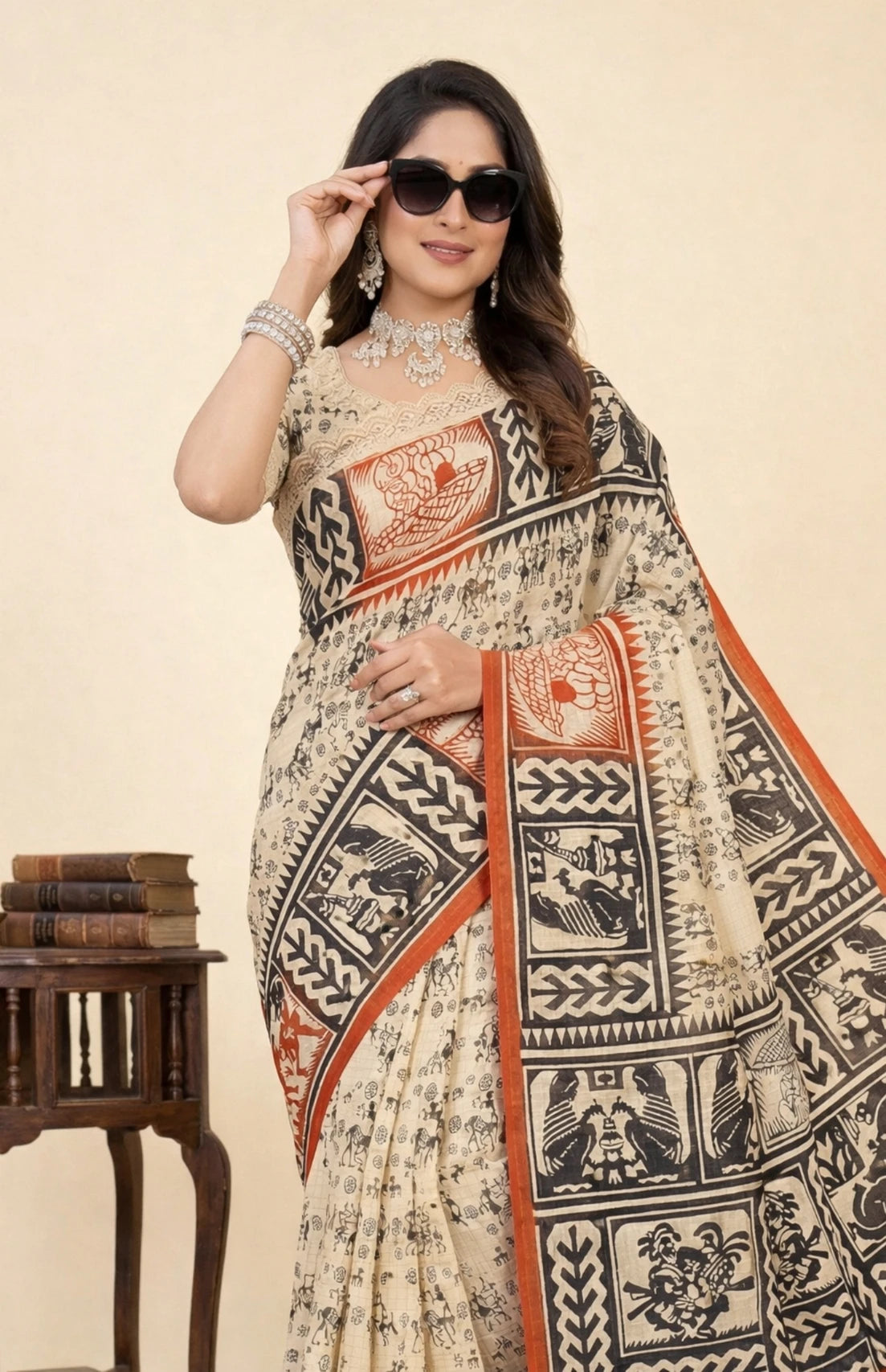 Minu fashions Printed Daily Wear Pure Cotton Saree (Multicolor)