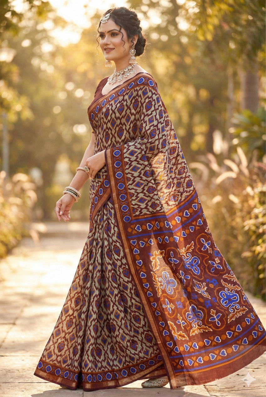 Silk Kanishka Ikkat Premium Cotton Saree