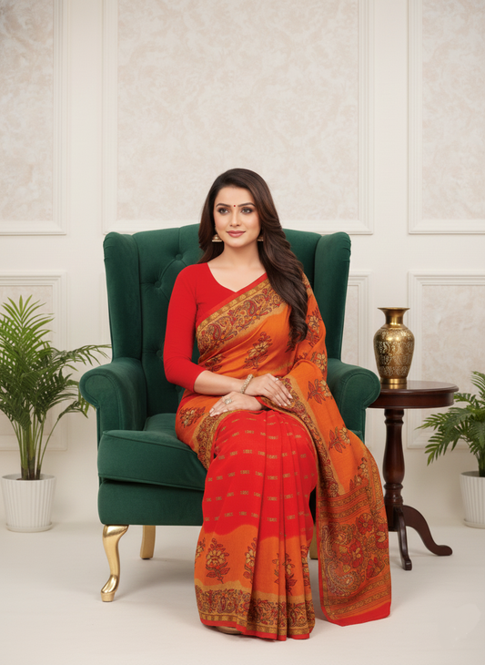 Heer Red Gold Pure Cotton Sarees