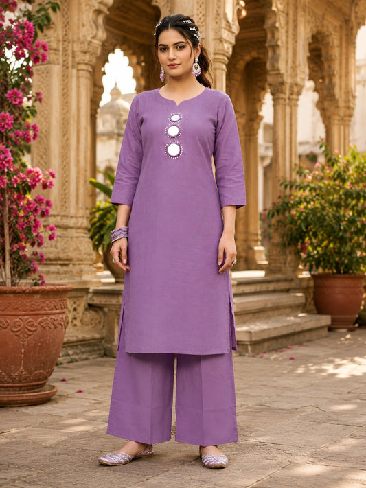 Purva Women Vartican Silk Straight Cut Kurti Set with Palazzo | Mirror & Beads Work | Women's Ethnic Wear