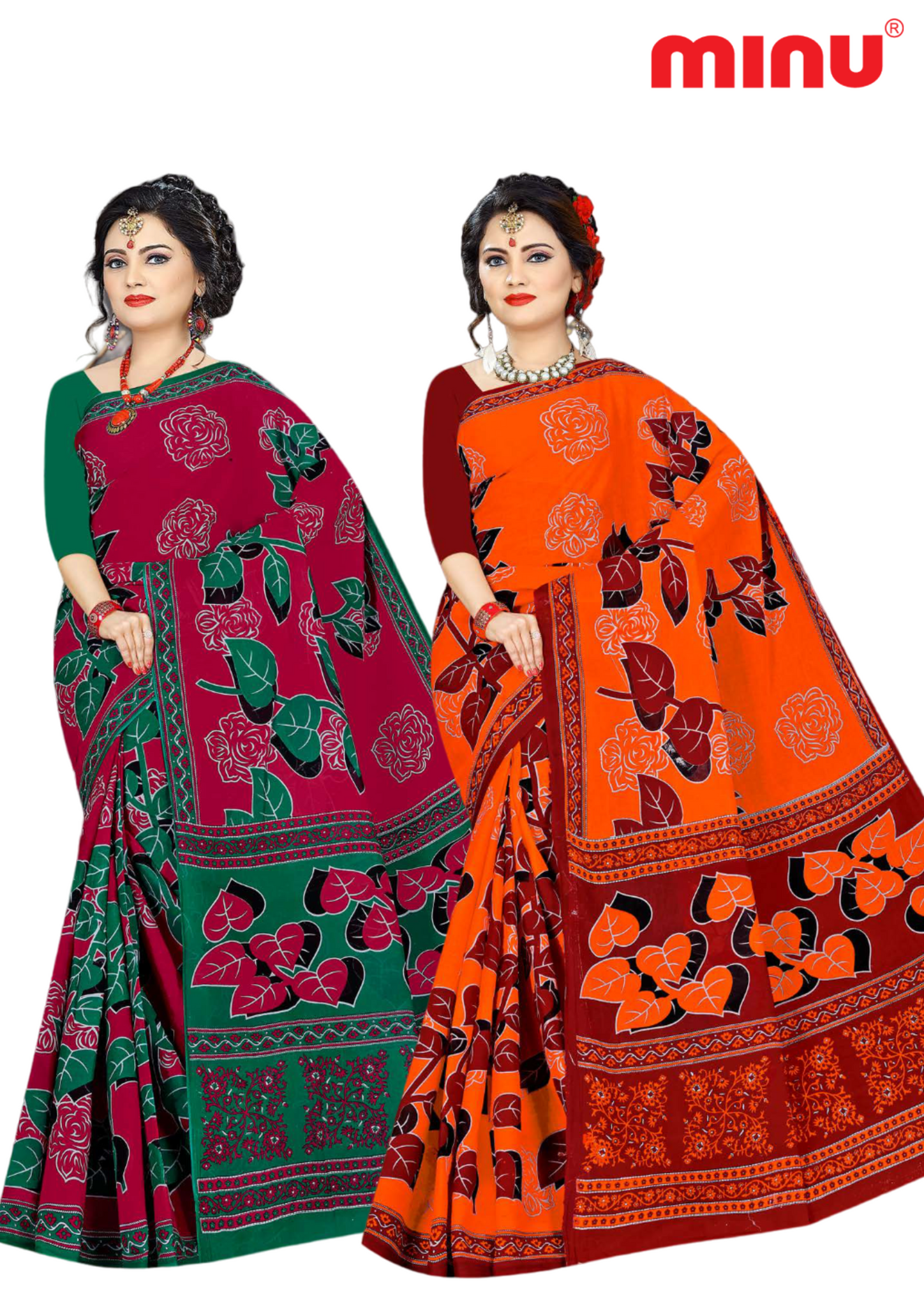 Cotton Printed Saree Without Blouse Piece Set Of 2