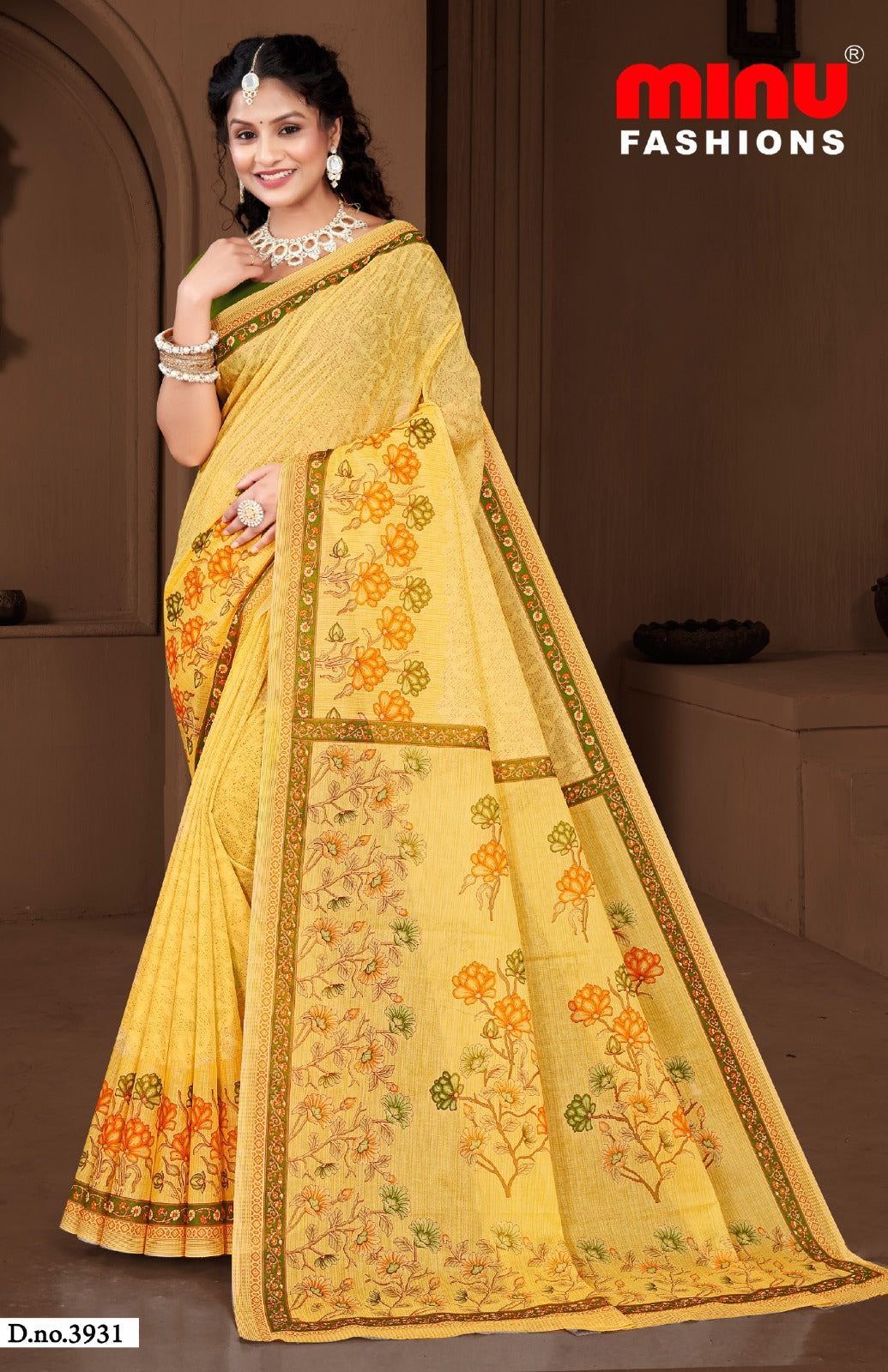 Minu Fashions Cotton Saree Dusty Beauty 3 – woven pure cotton saree with traditional motifs