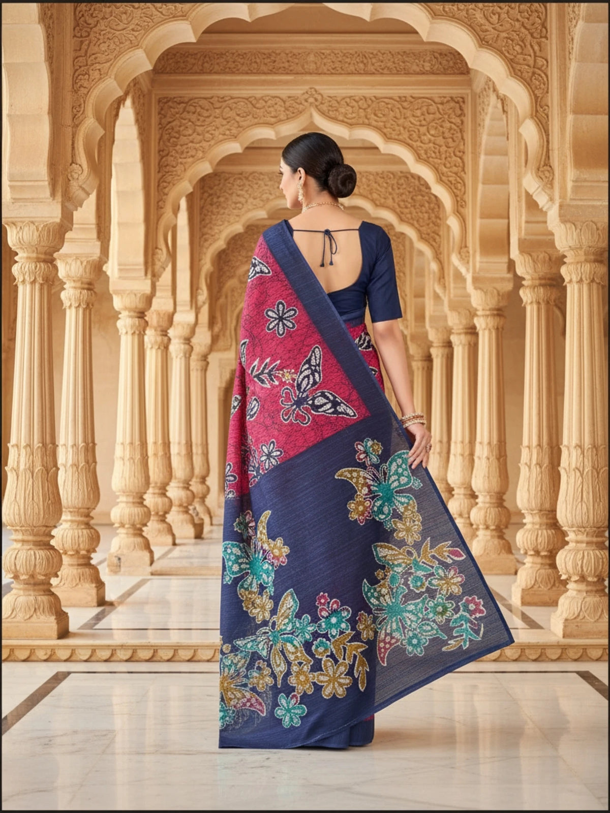 Minu fashions Printed Daily Wear Pure Cotton Saree (Pink)