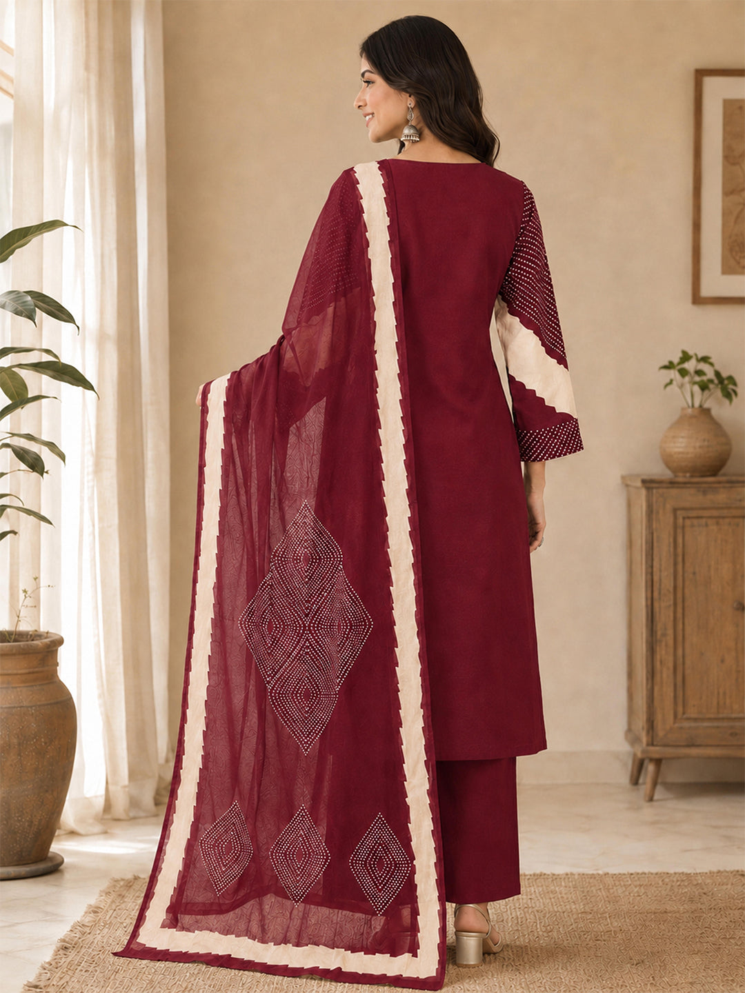 Himanshi Women Red Pure Cotton Straight Kurta Set with Palazzo & Dupatta | Ank