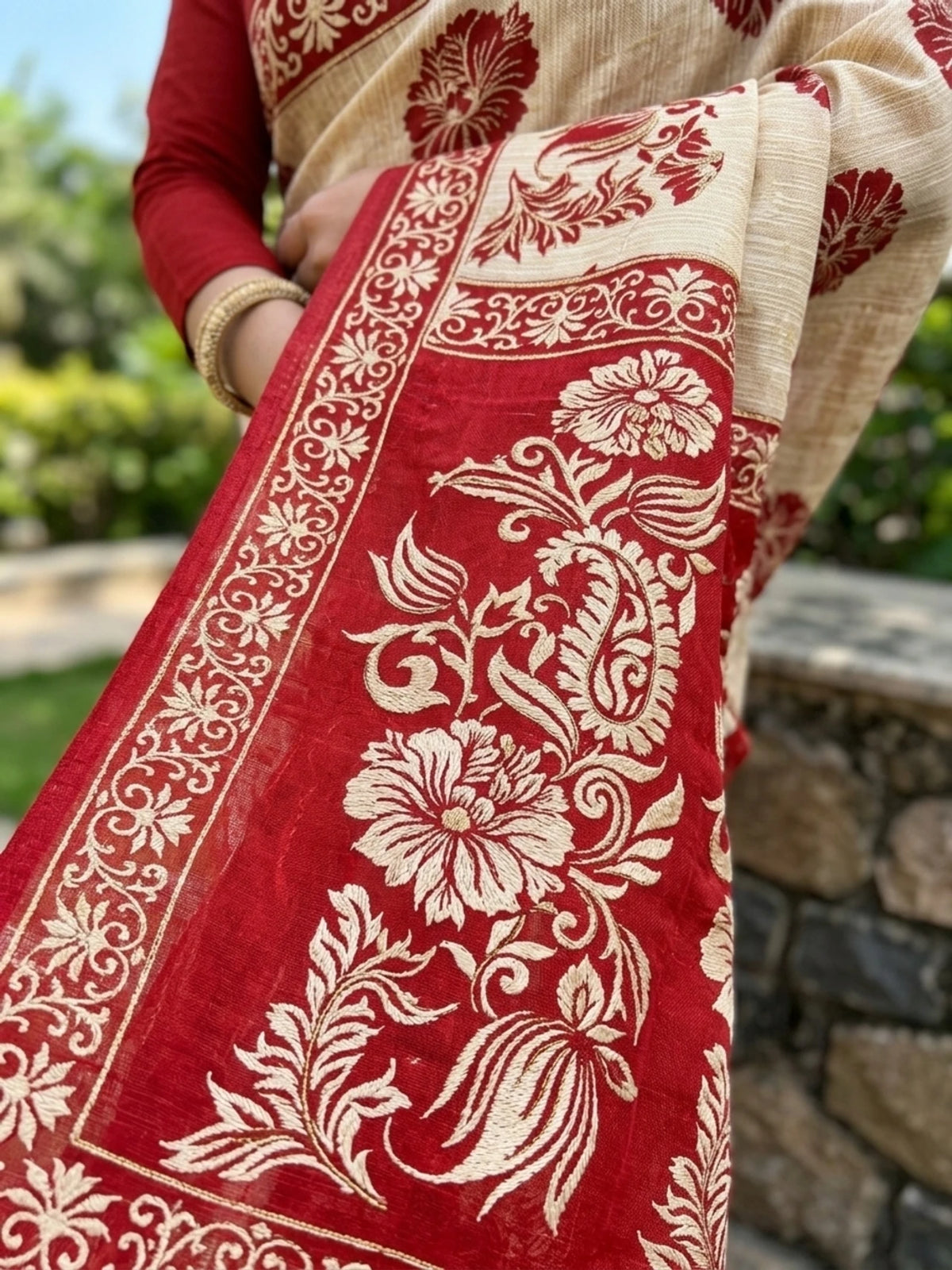 Minu fashions Printed Daily Wear Pure Cotton Saree (Red)