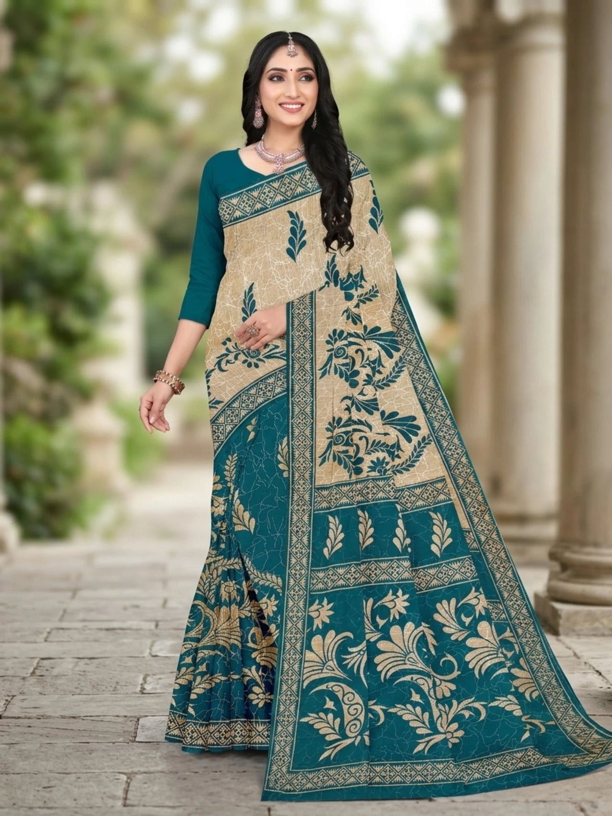 Minu fashions Printed Daily Wear Pure Cotton Saree (Dark Blue)