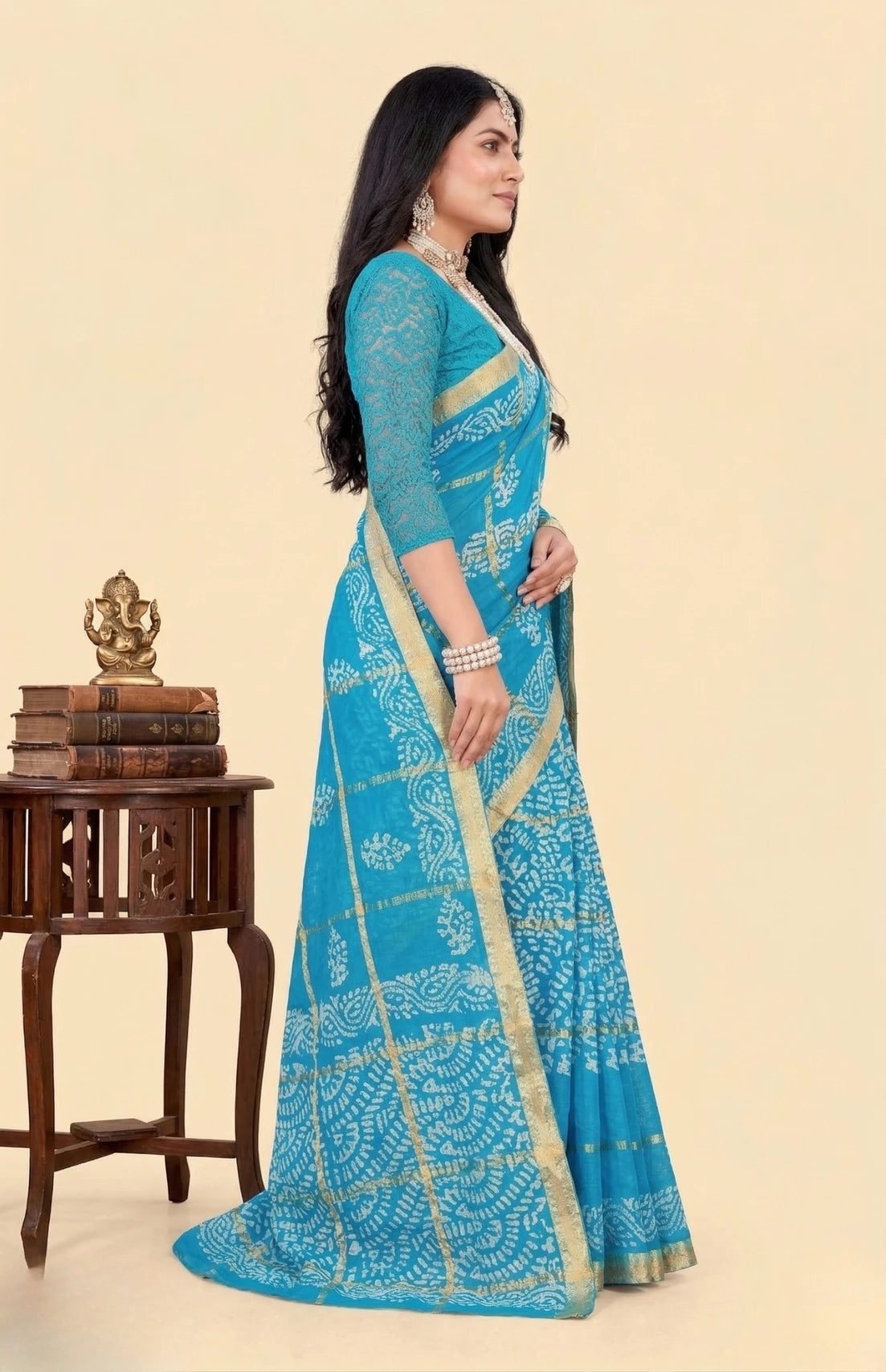 Minu fashions Printed Daily Wear Pure Cotton Saree (Blue)