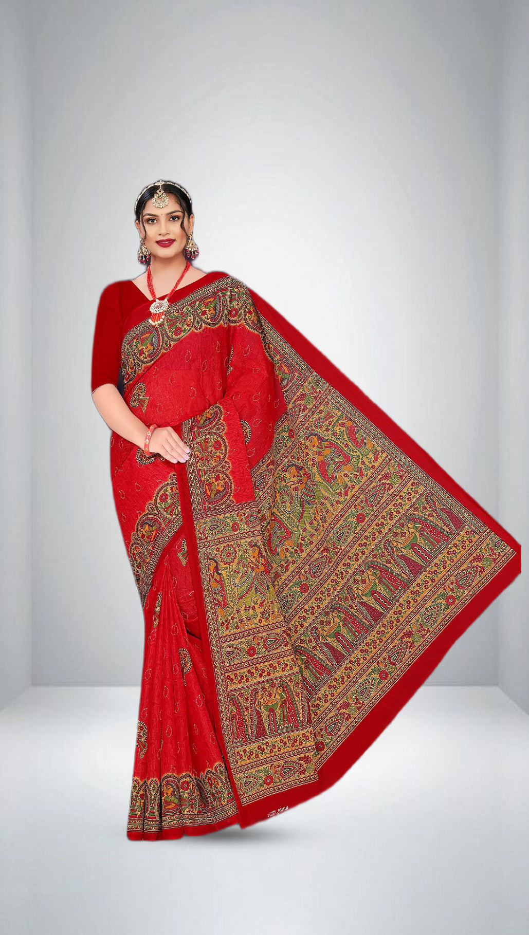 Minu Fashions Pure Cotton Printed Saree in vibrant floral design