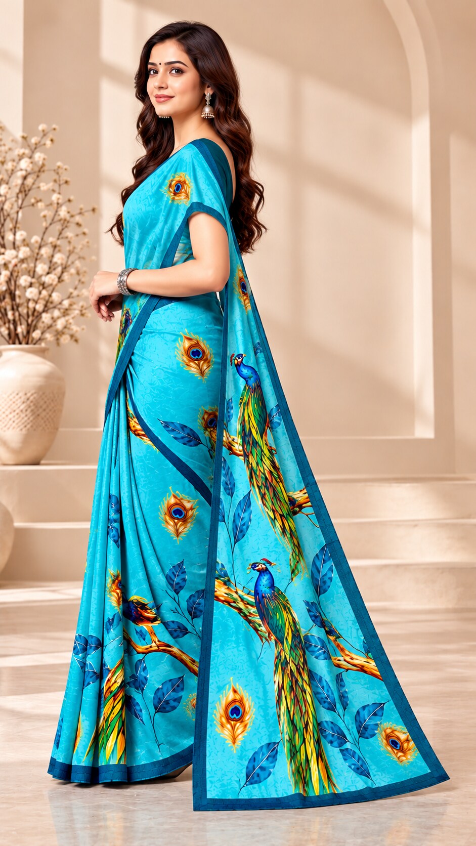 Minu | Women’s Multicolour Malai Cotton Madhubani Printed Saree with Contrast Border