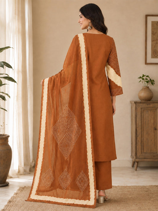Himanshi Women Orange Pure Cotton Straight Kurta Set with Palazzo & Dupatta | Ank