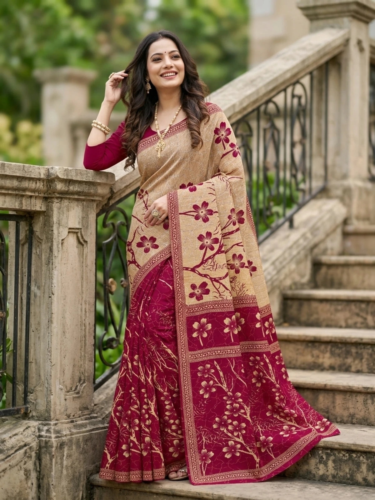 Minu fashions Printed Daily Wear Pure Cotton Saree (Pink)