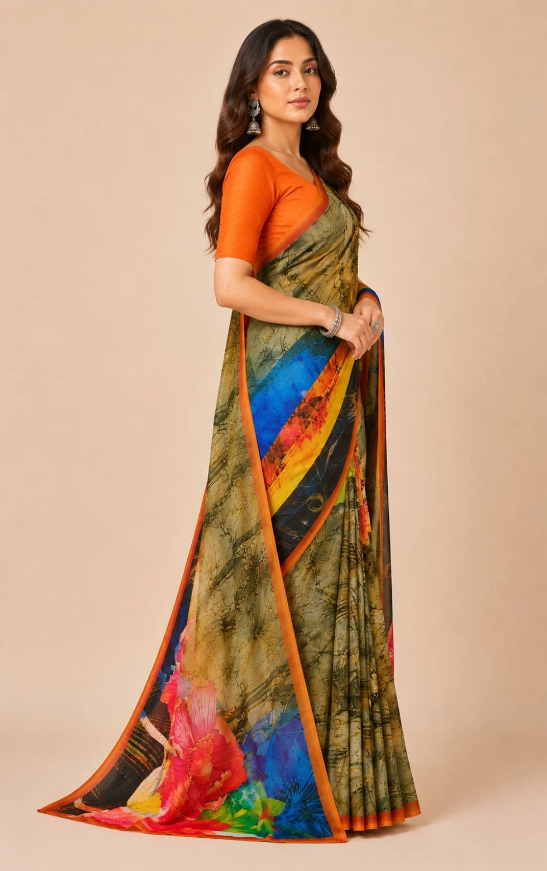 Minu fashions Printed Daily Wear Pure Cotton Saree (Multicolor)