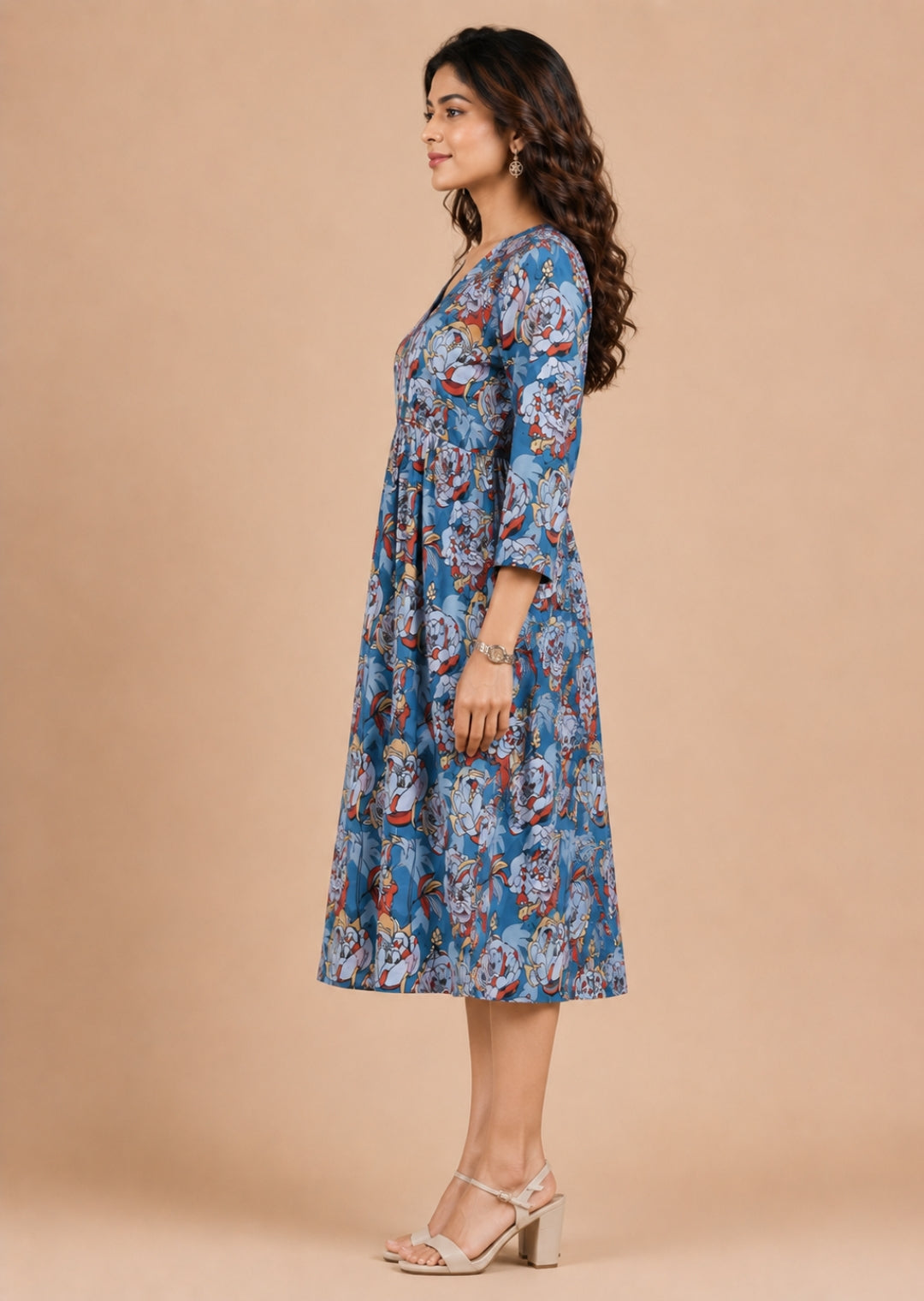 Minu Fashions Women Satin Floral Printed Flared Kurti