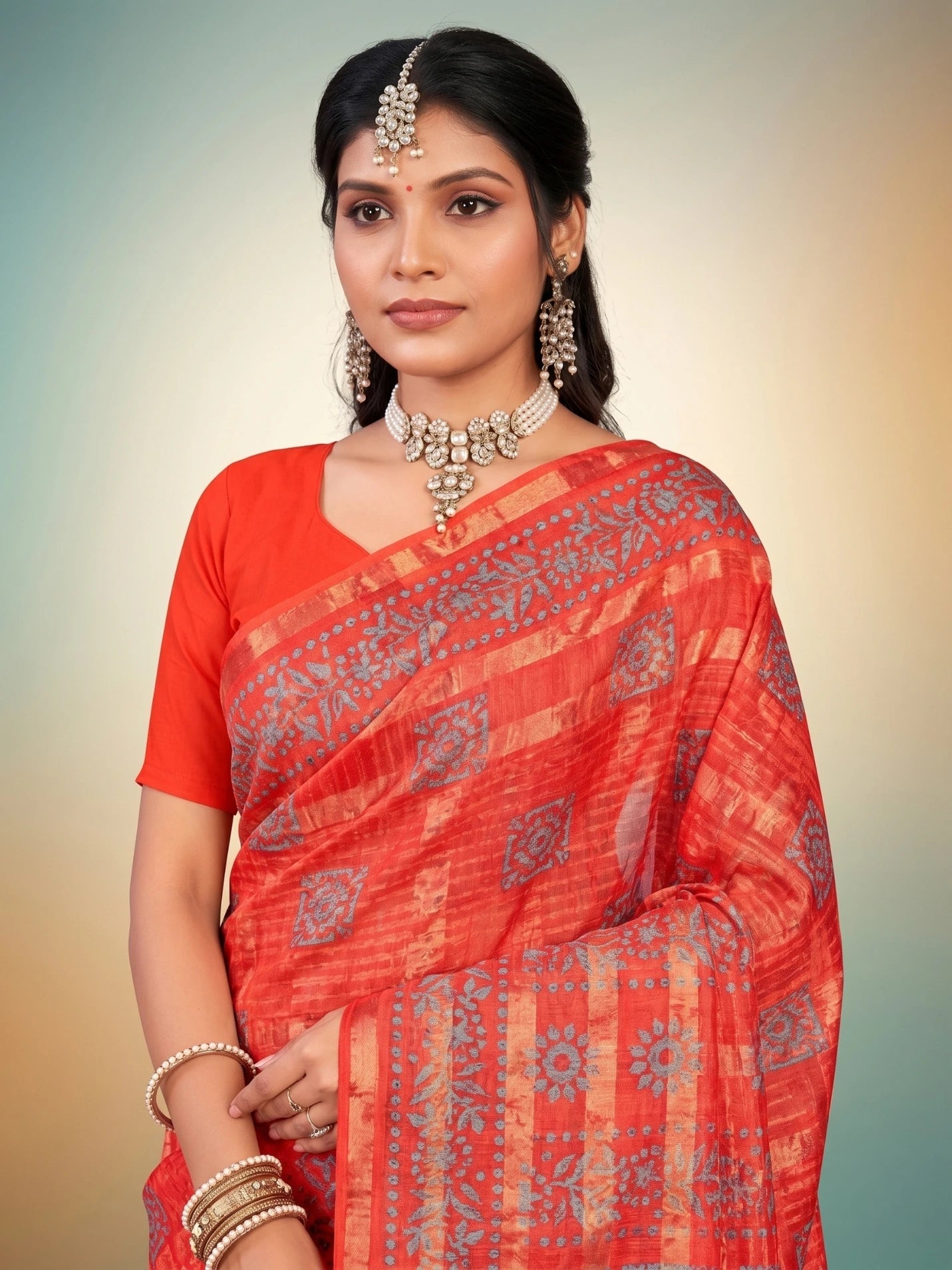 Minu fashions Printed Daily Wear Pure Cotton Saree ( Meganta)