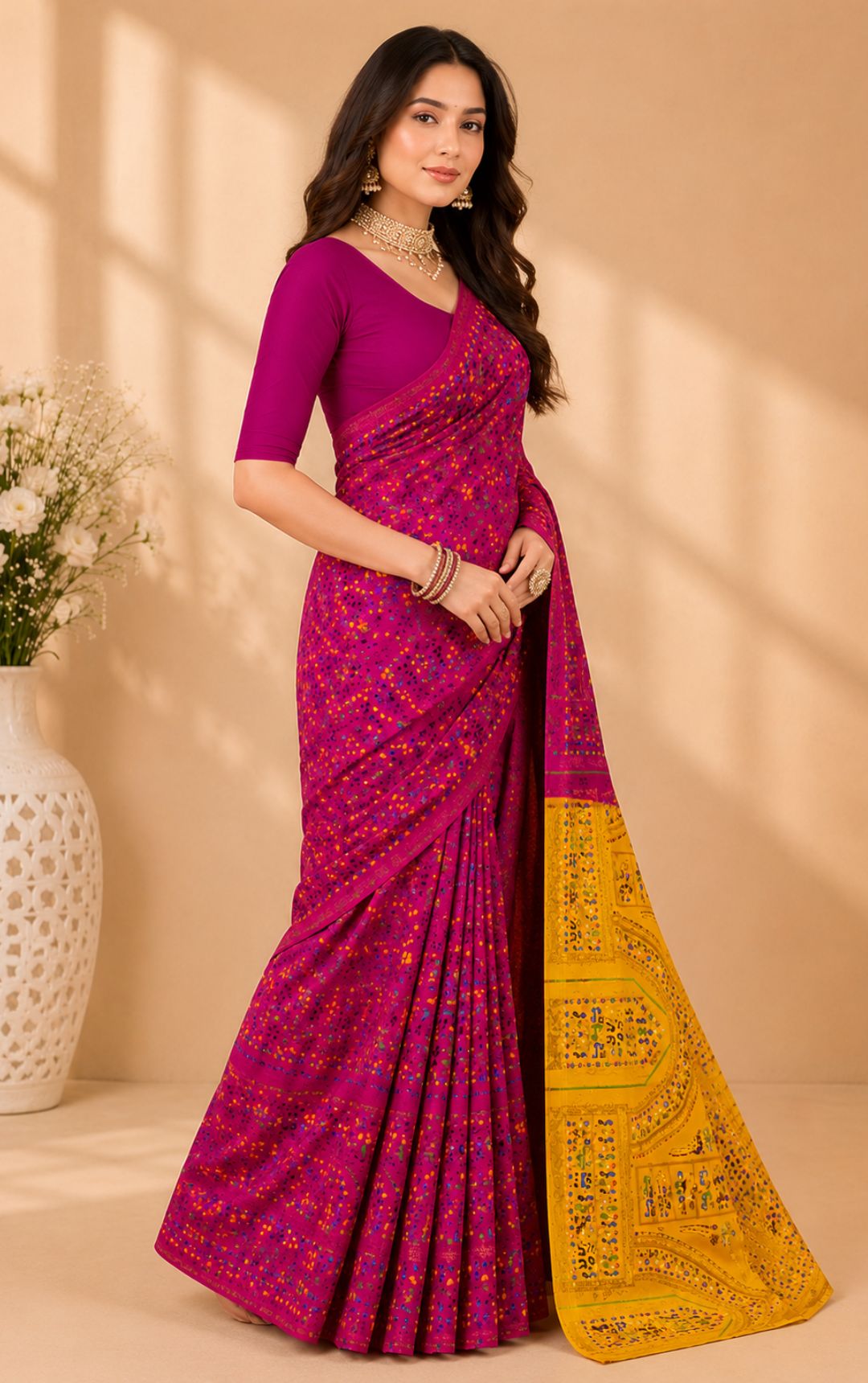 Boutique Special Magenta Bandhani Print Cotton Saree