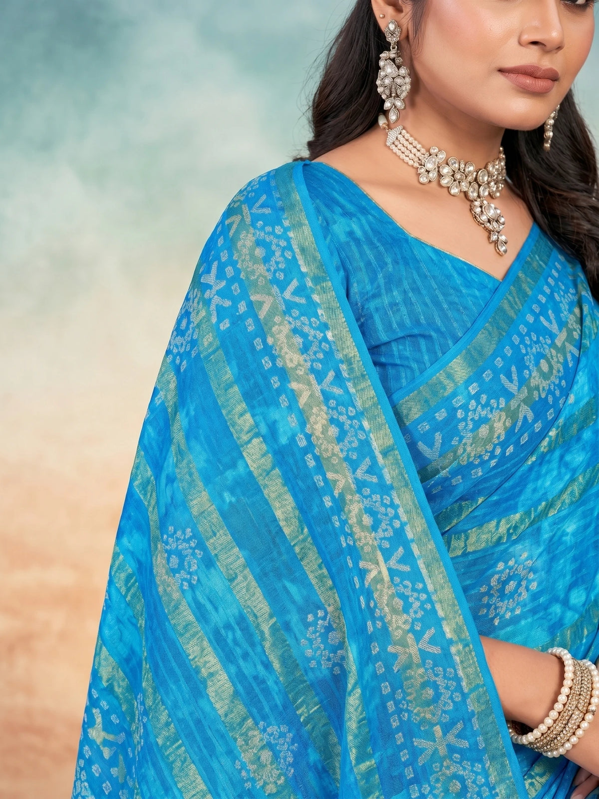 Minu fashions Printed Daily Wear Pure Cotton Saree (Blue)