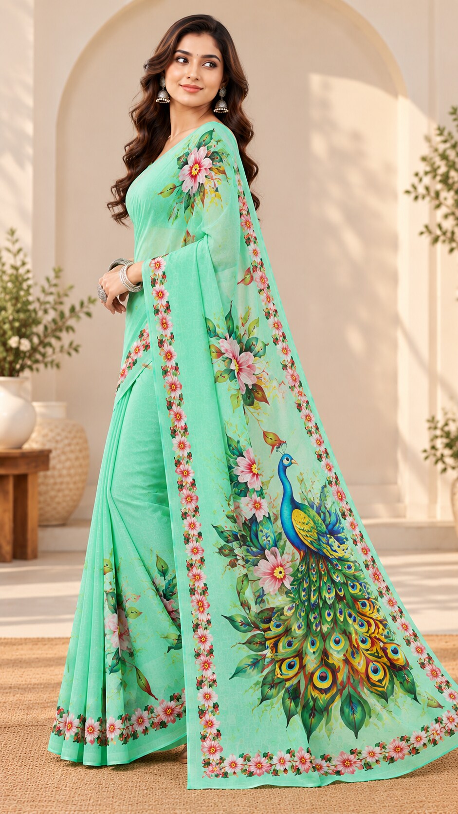 Minu | Women’s Multicolour Malai Cotton Madhubani Printed Ethnic Saree with Contrast Border