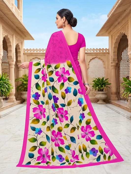 Minu fashions Printed Daily Wear Pure Cotton Saree (Pink)