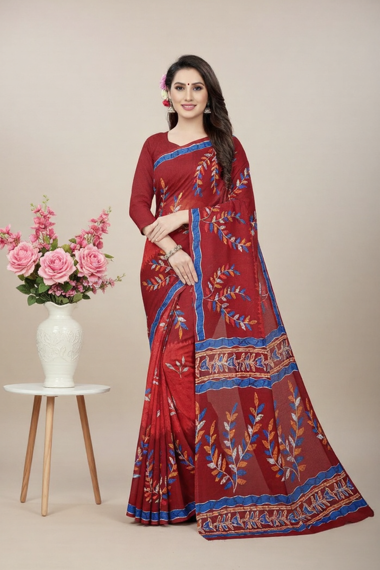 Kacha Badam Batik Cotton Printed Saree 3809
