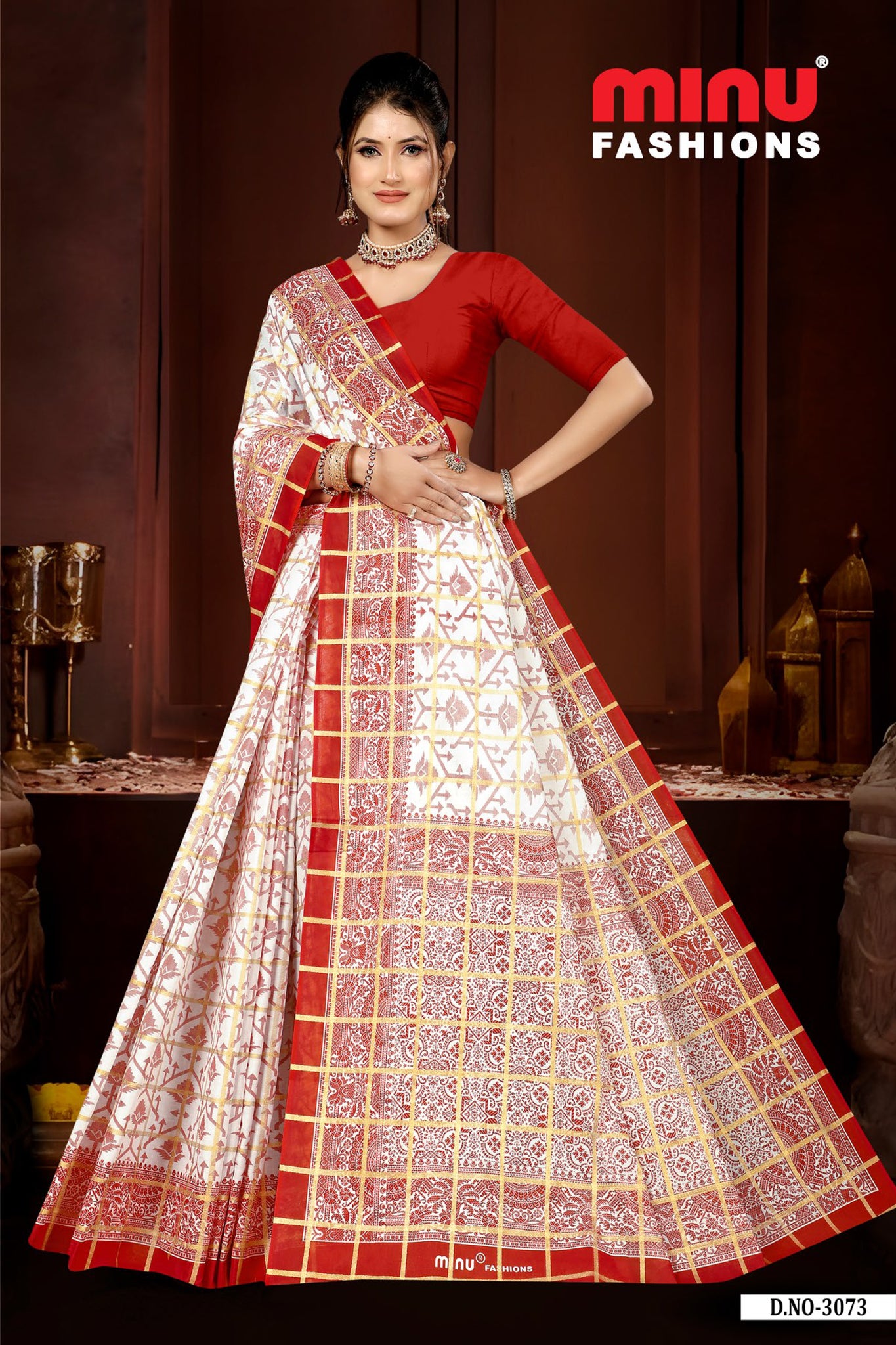 Saree Bijoya – Red & White Traditional Puja Saree