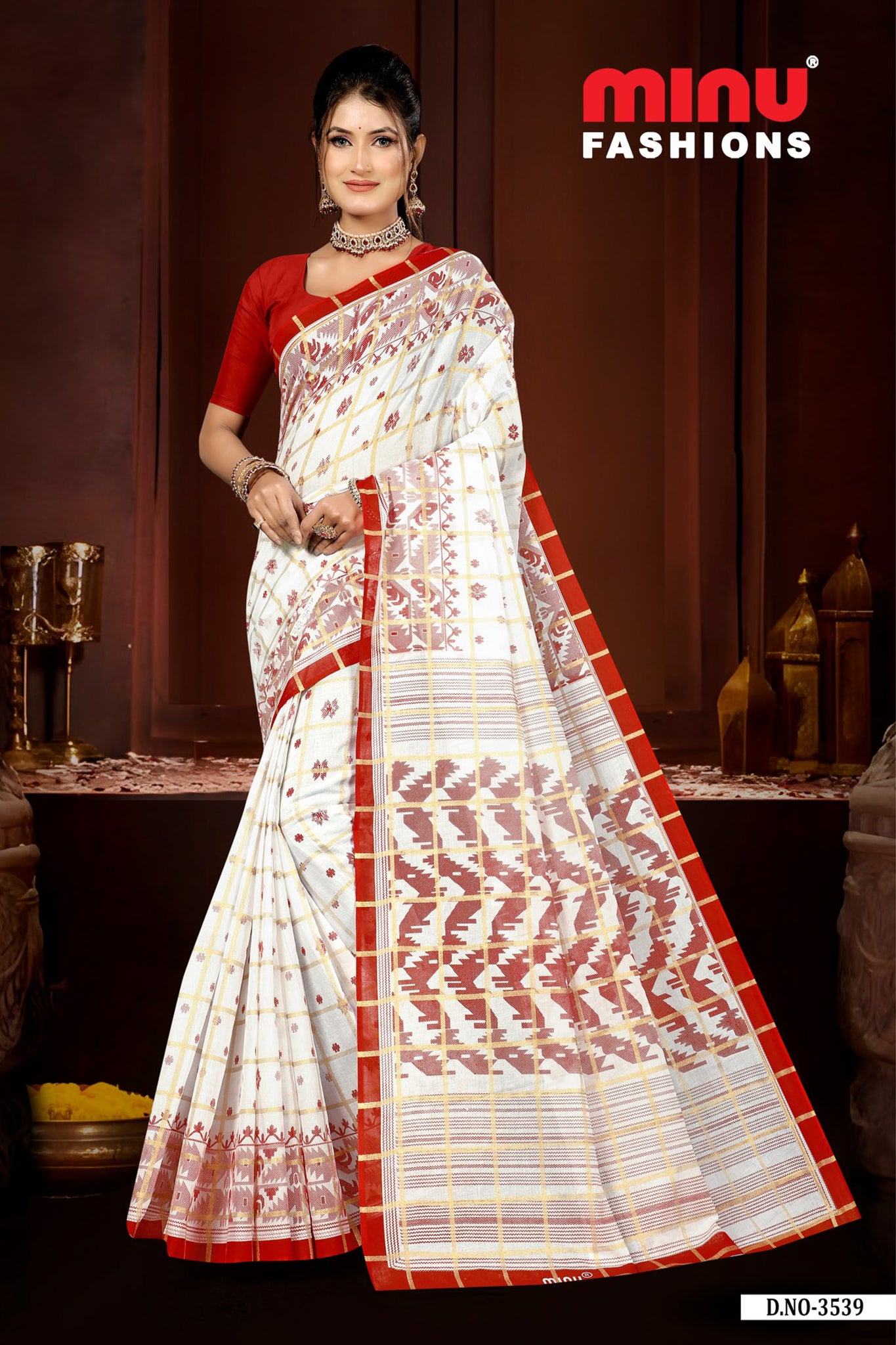 Saree Bijoya – Red & White Traditional Puja Saree