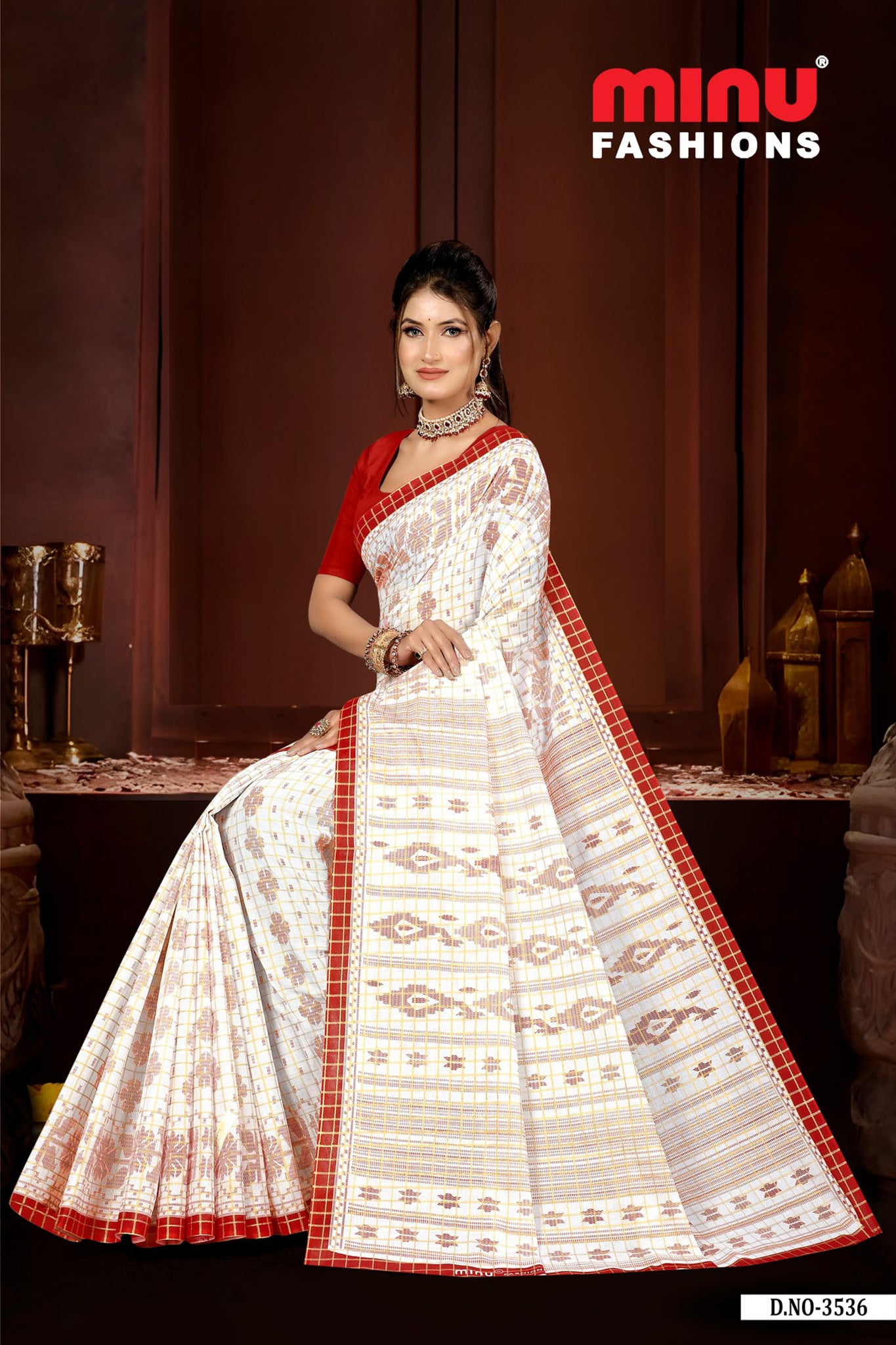 Saree Bijoya – Red & White Traditional Puja Saree