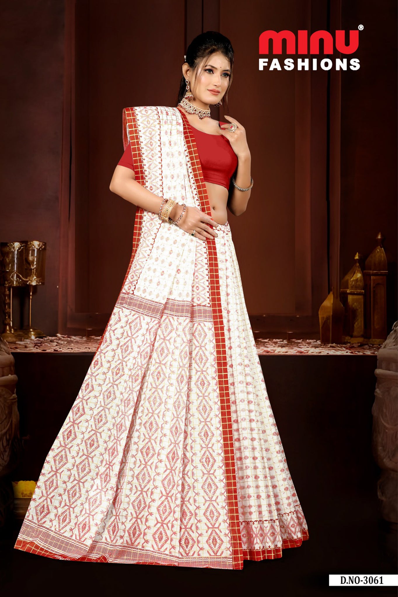 Saree Bijoya – Red & White Traditional Puja Saree