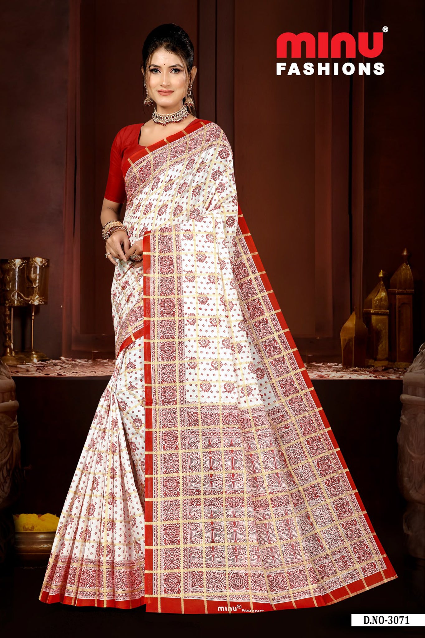 Saree Bijoya – Red & White Traditional Puja Saree