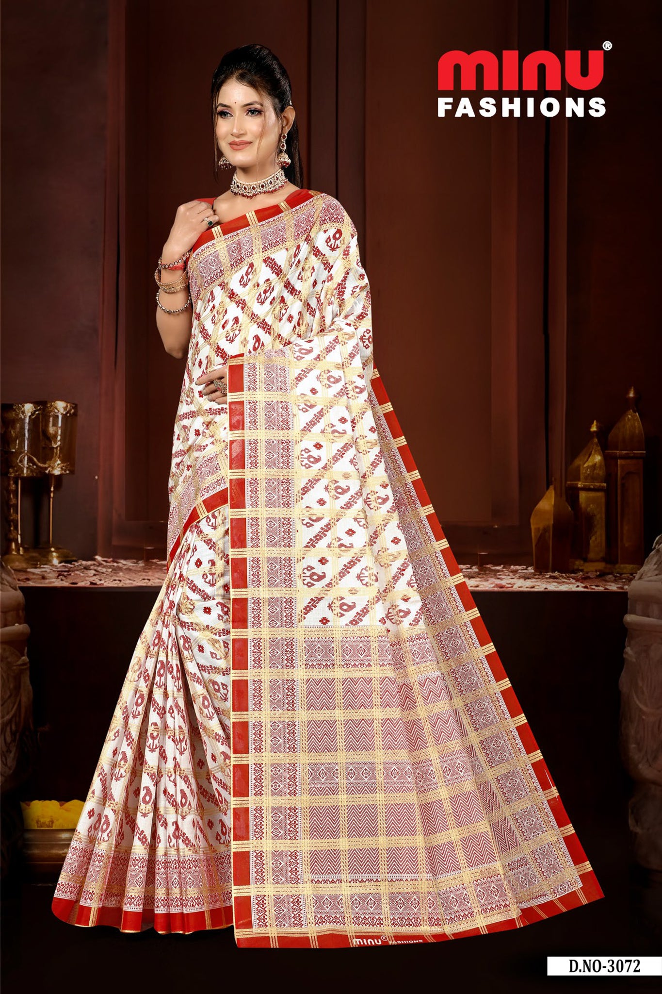 Saree Bijoya – Red & White Traditional Puja Saree