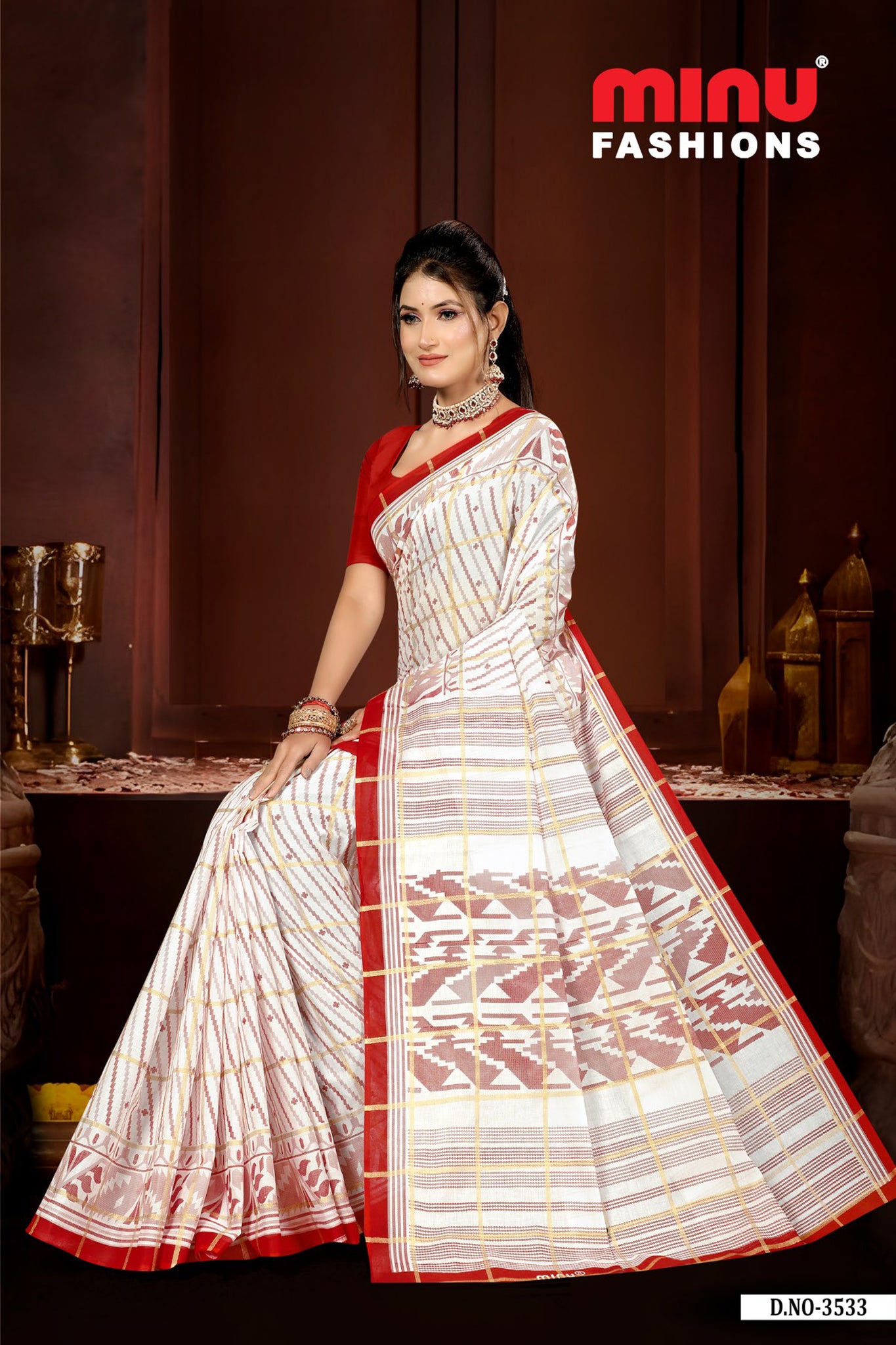 Saree Bijoya – Red & White Traditional Puja Saree