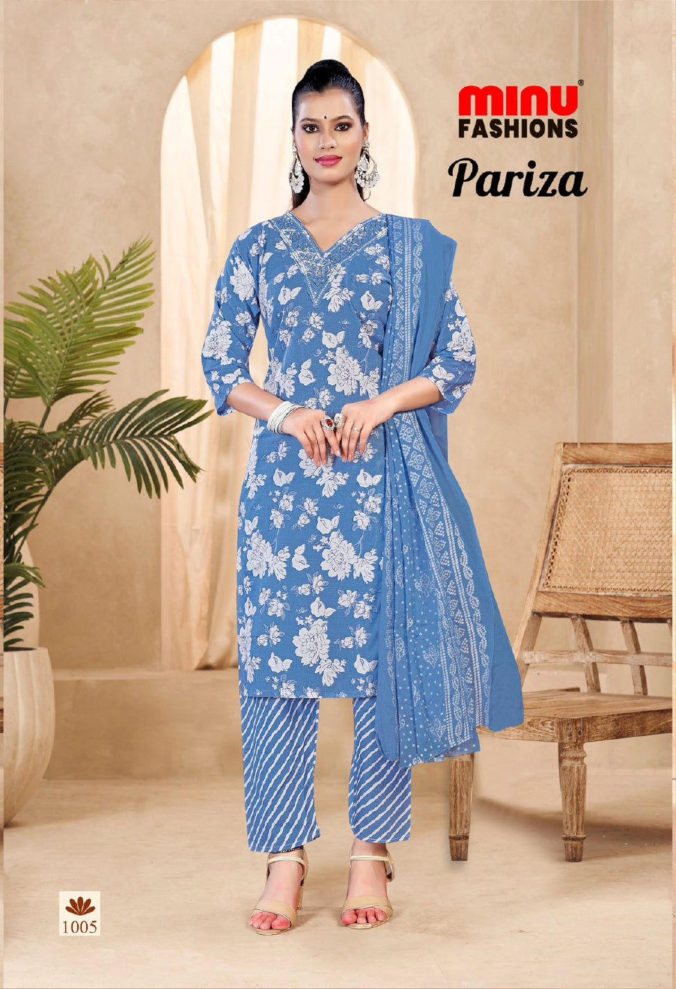 Pariza Cotton Printed Stitched Salwar Suit Blue 1005