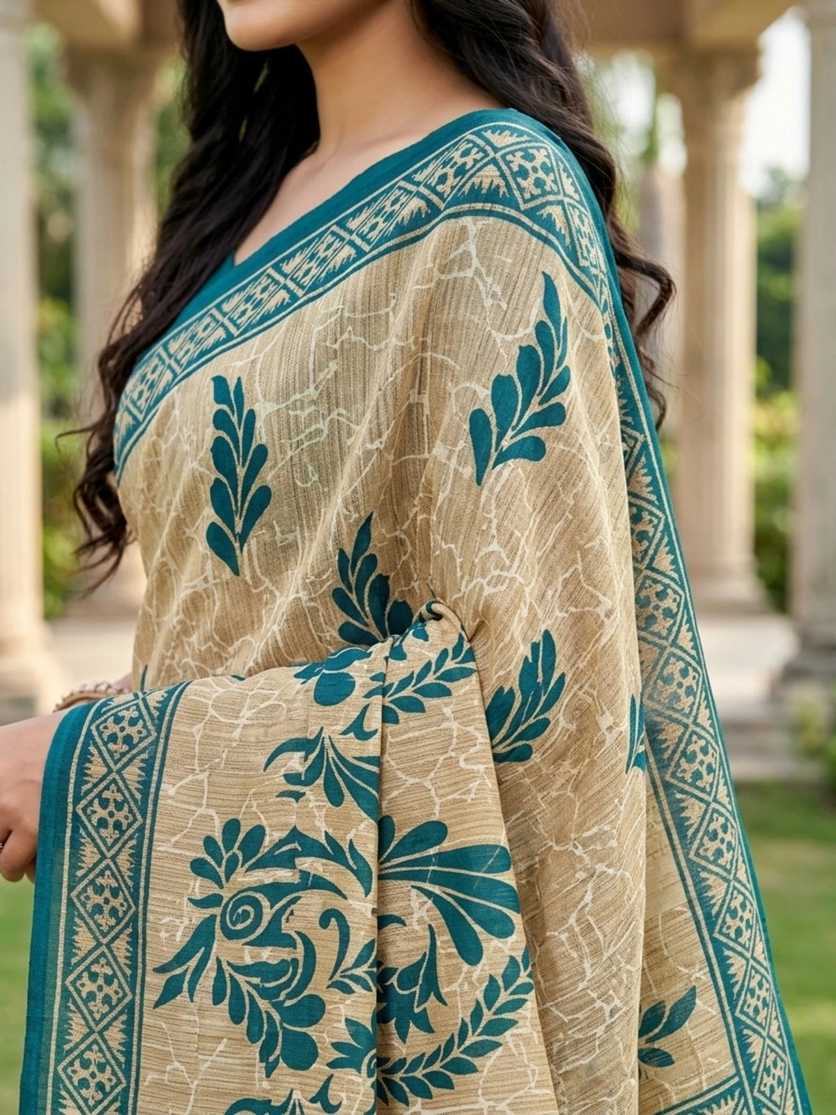 Minu fashions Printed Daily Wear Pure Cotton Saree (Dark Blue)