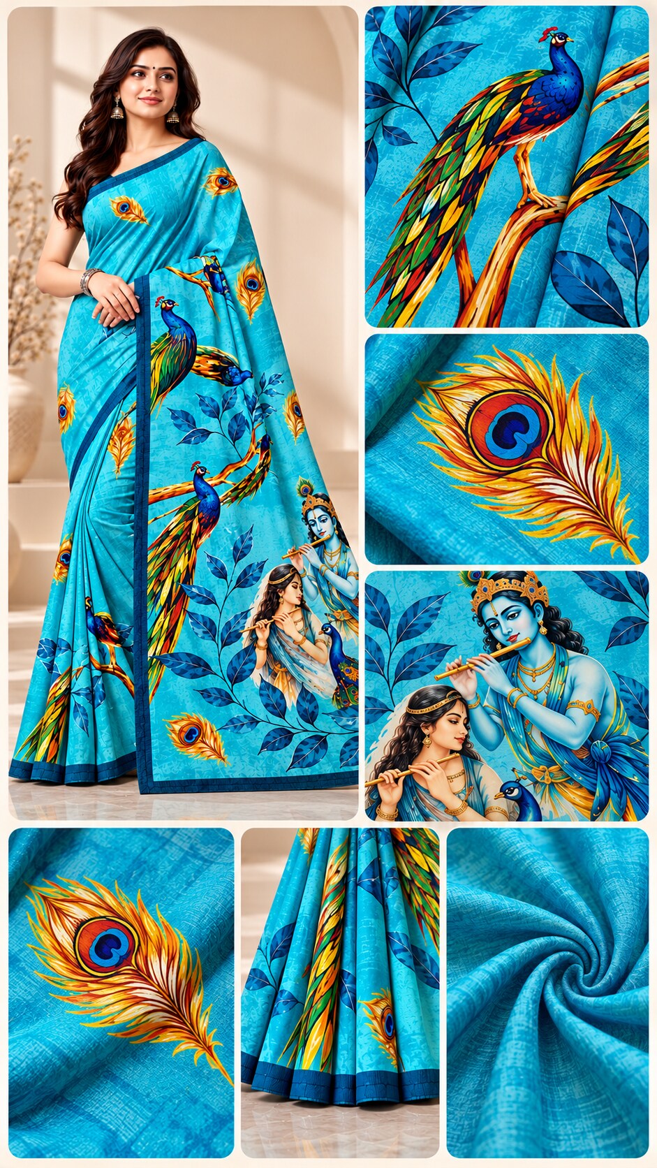 Minu | Women’s Multicolour Malai Cotton Madhubani Printed Saree with Contrast Border