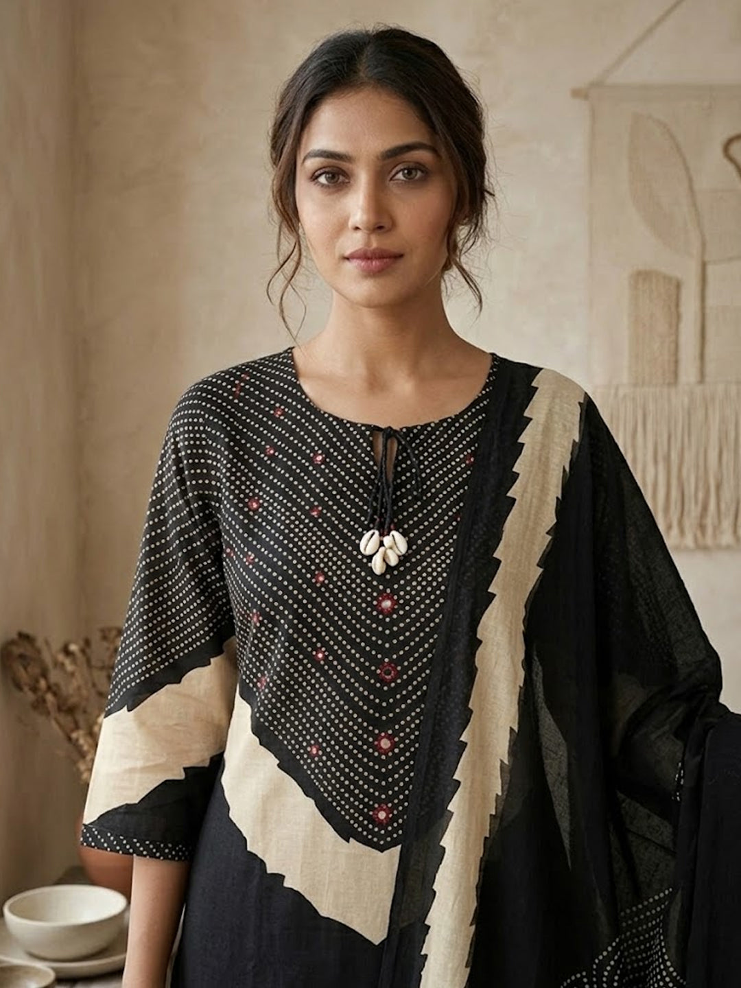 Himanshi Women Black Pure Cotton Straight Kurta Set with Palazzo & Dupatta | Ank