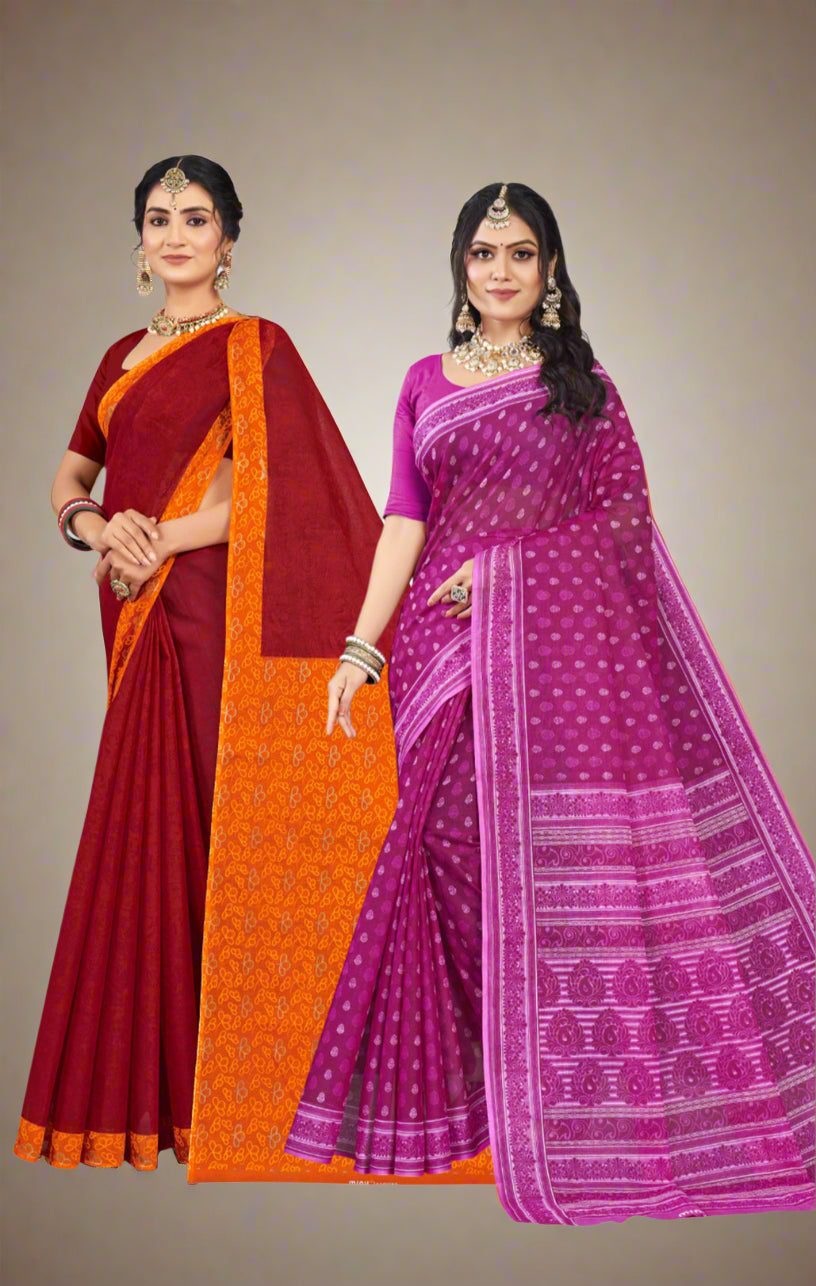 Combo Of Cotton Printed Sarees - Pack of 2