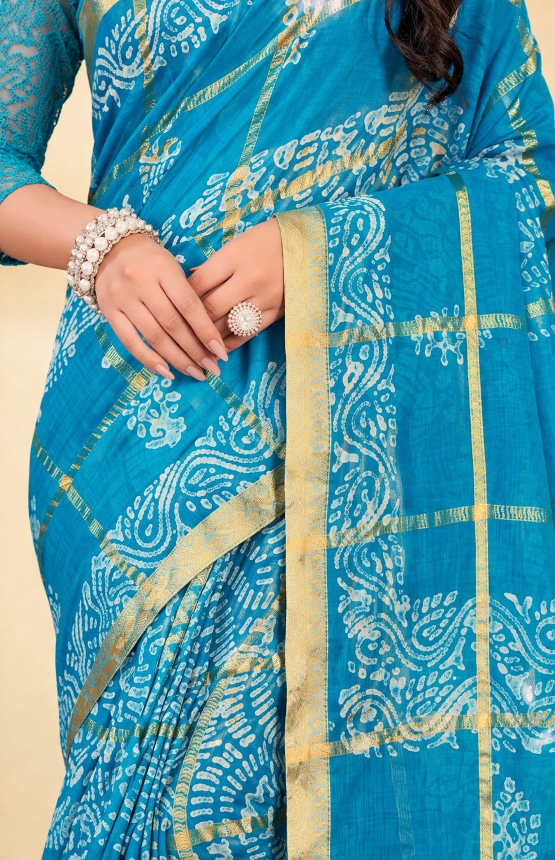 Minu fashions Printed Daily Wear Pure Cotton Saree (Blue)