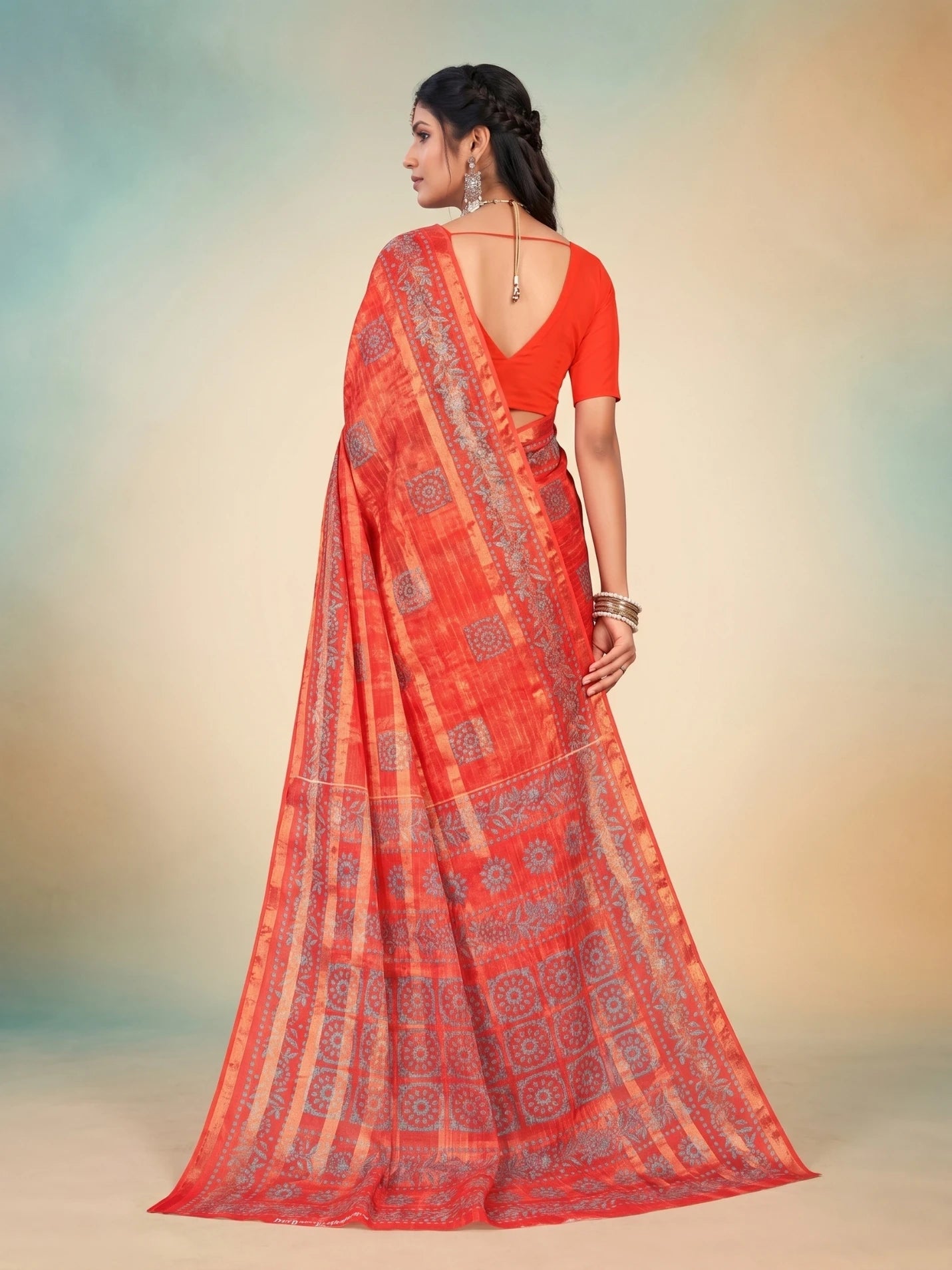 Minu fashions Printed Daily Wear Pure Cotton Saree ( Meganta)