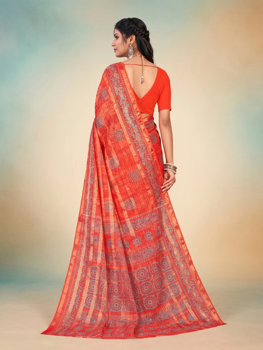 Minu fashions Printed Daily Wear Pure Cotton Saree ( Meganta)
