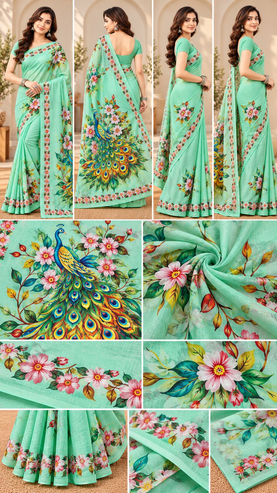 Minu | Women’s Multicolour Malai Cotton Madhubani Printed Ethnic Saree with Contrast Border