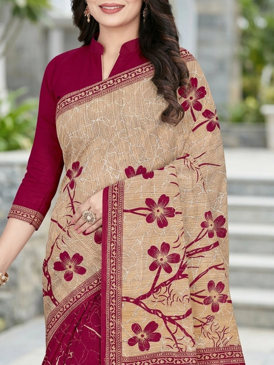Minu fashions Printed Daily Wear Pure Cotton Saree (Pink)