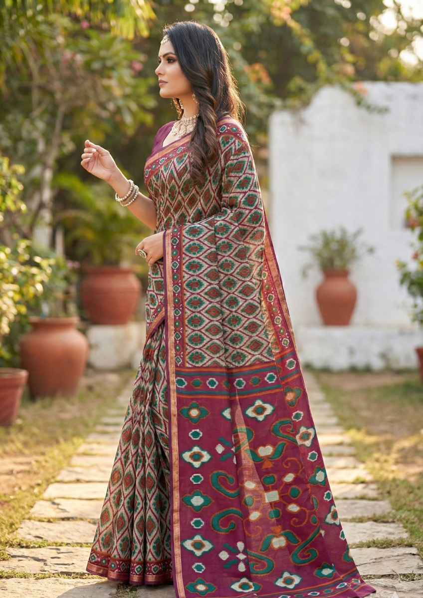 Silk Kanishka Ikkat Premium Cotton Saree