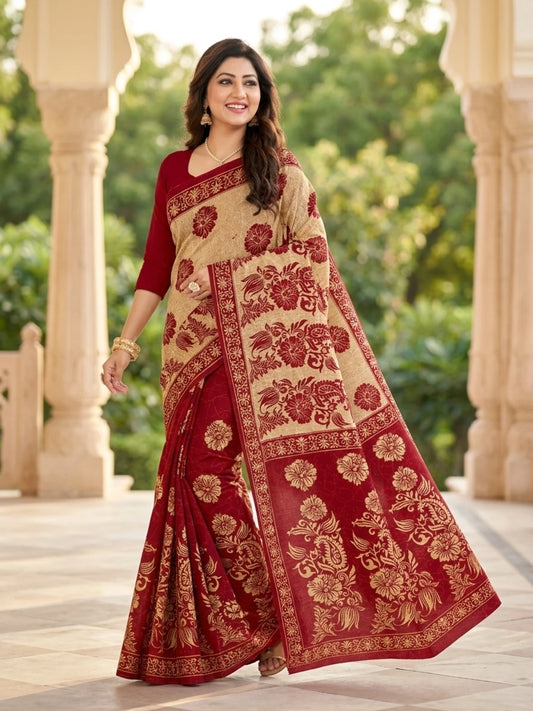 Minu fashions Printed Daily Wear Pure Cotton Saree (Multicolor)