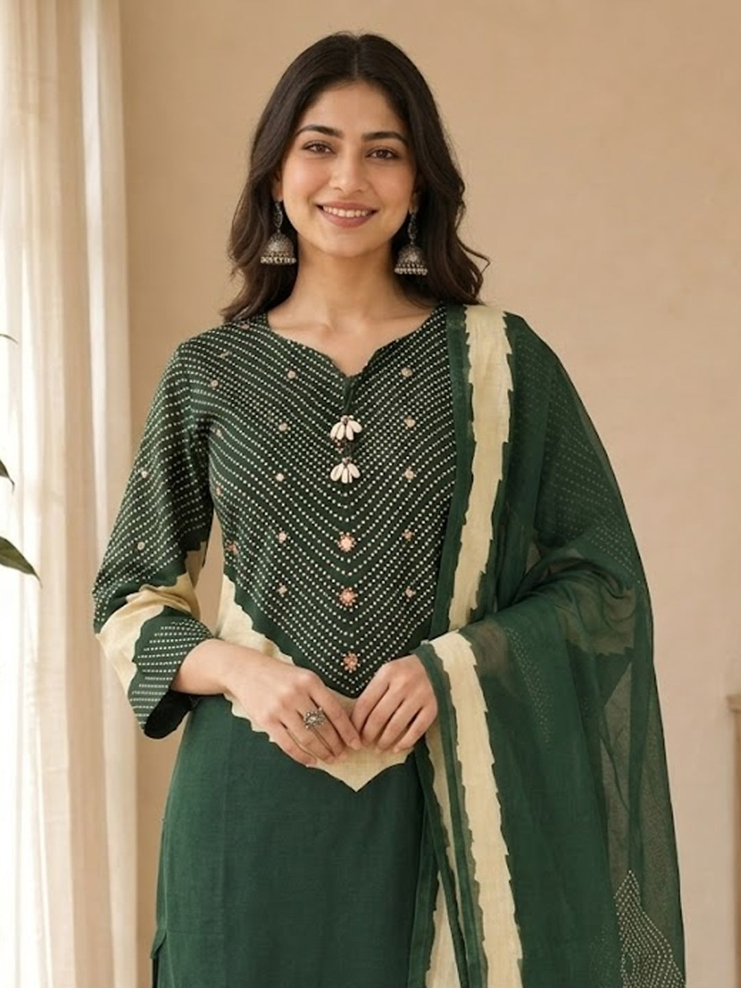 Himanshi Women Green Pure Cotton Straight Kurta Set with Palazzo & Dupatta | Ank