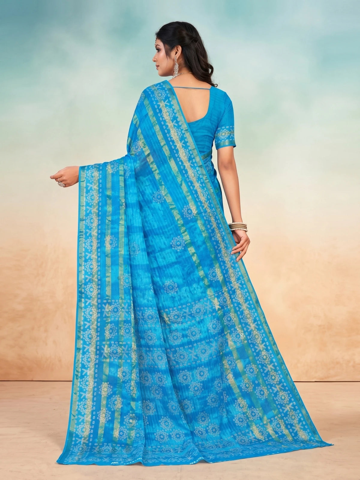 Minu fashions Printed Daily Wear Pure Cotton Saree (Blue)